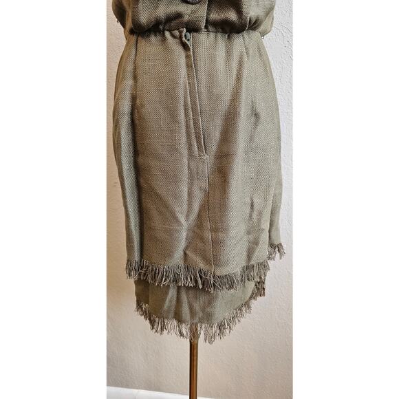 Vintage 80s Beau David Linen Blend Fringe Dress Women‎ Sz 8 Olive Green - Picture 4 of 12